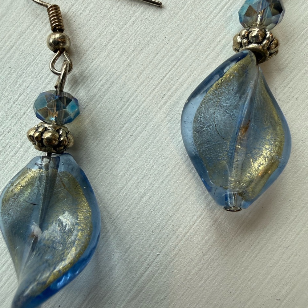 Blue Glass Dangle Earrings - Picture 2 of 3